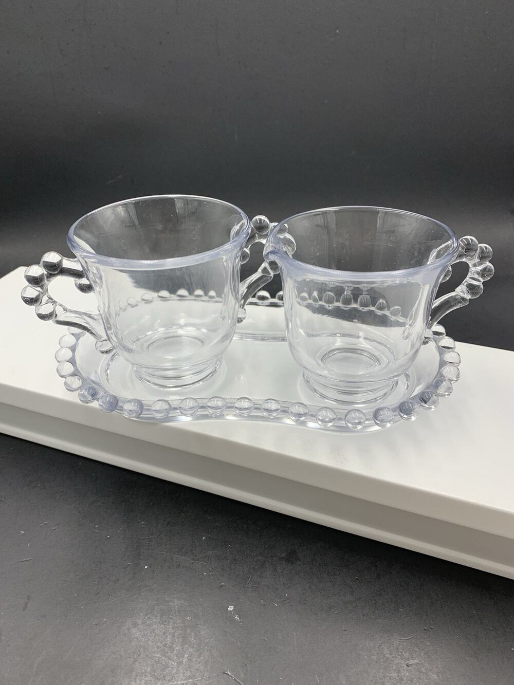 Vintage Imperial Glass Candlewick Cream and Sugar Bowl with Undertray - EUC